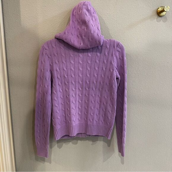 Ralph Lauren | XS | purple zip front hooded cable knit cardigan hoodie jacket - Picture 5 of 10
